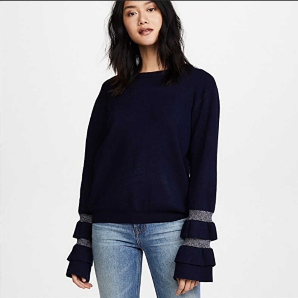J.O.A navy ruffle bell sleeve sweater